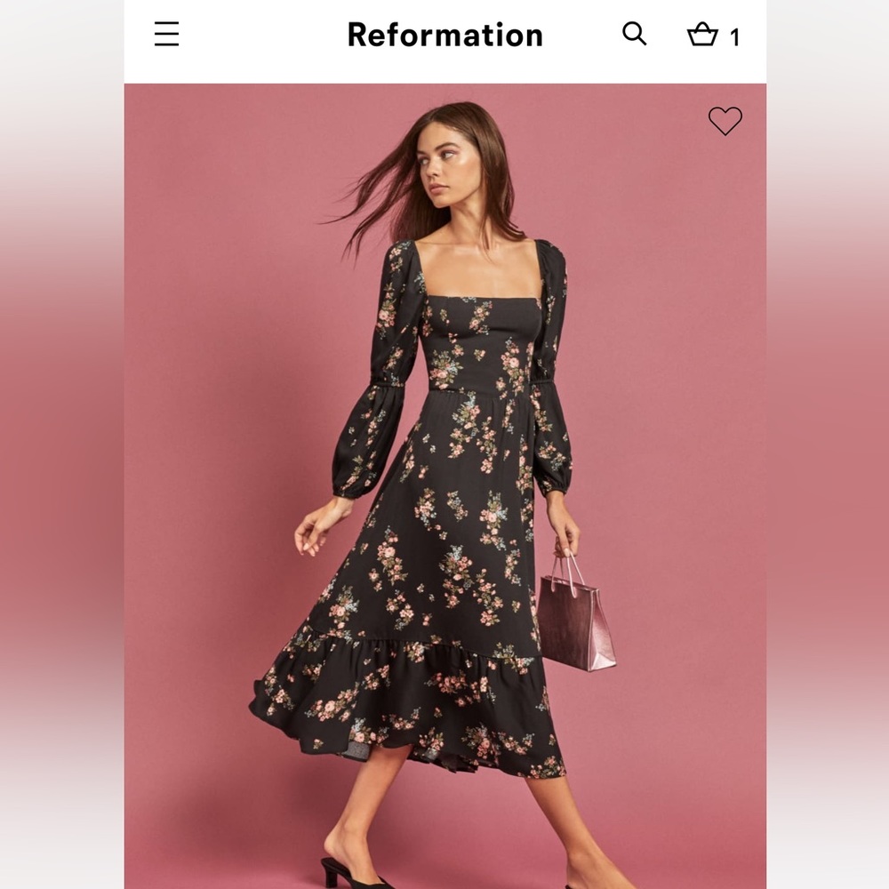 Reformation long sleeve floral midi dress